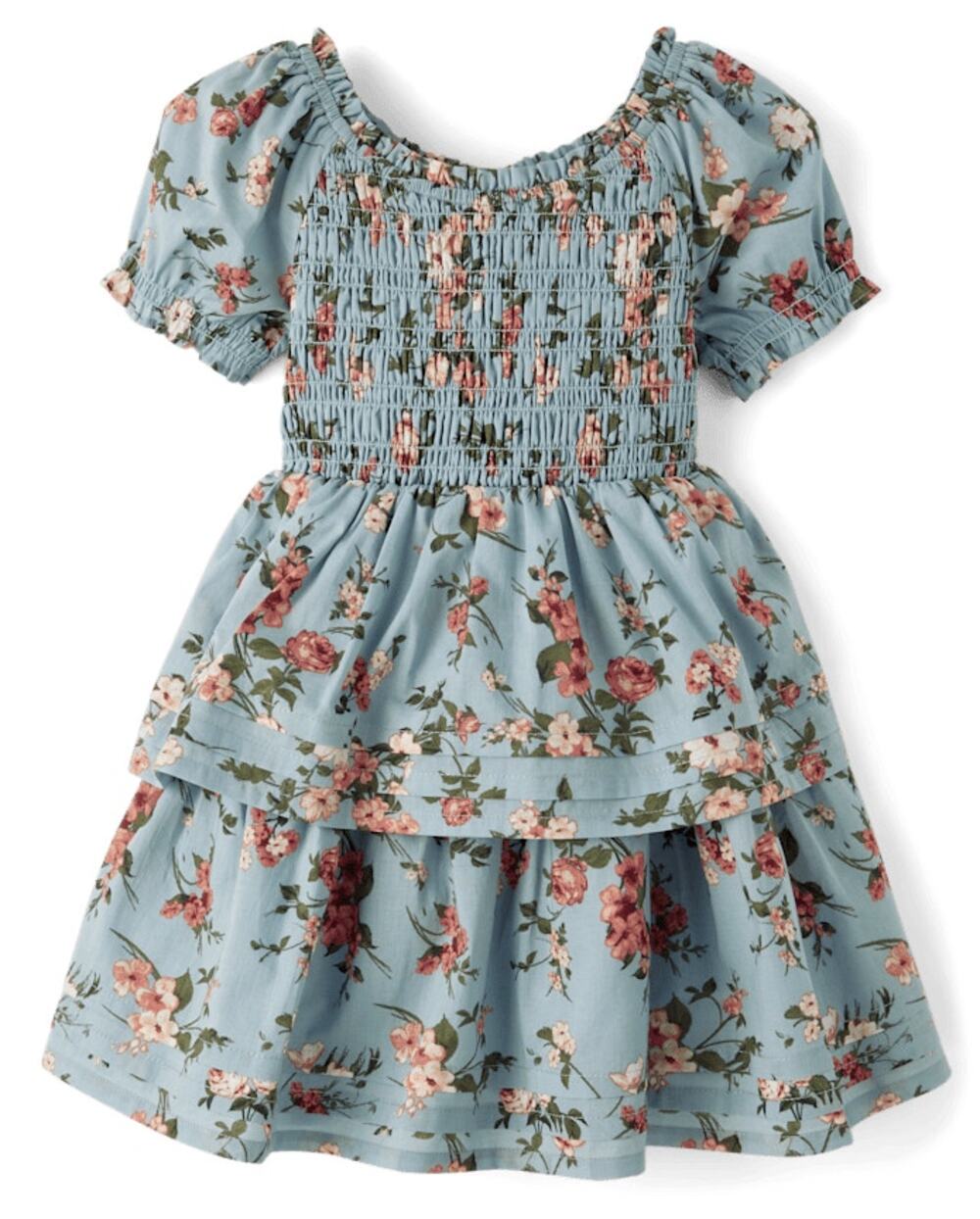Gymboree Girls Floral Pleated Tiered Dress - Highland Hills - Gray